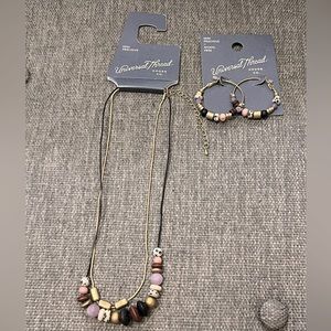 Universal Thread Semi Precious Purple Gold Hoop Earrings & Necklace Set